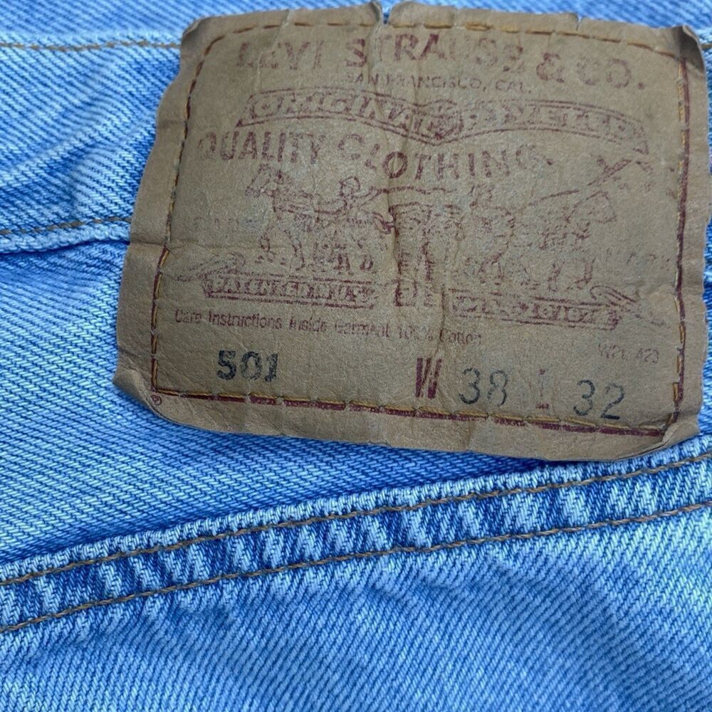 VTG Levis 501 Jeans 38x32 Blue Button Fly Straight Original Denim Mexico - Picture 5 of 10